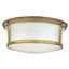 Elegant Aged Brass 3-Light Flush Mount with Glossy Opal Shade