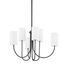 Elegant Old Bronze 6-Light Chandelier with White Belgian Linen Shades