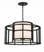 Sleek Matte Black and White Silk Drum Chandelier with 5 Lights