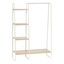 White Metal Garment Rack with Light Brown Wood Shelves