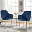 Navy Velvet Upholstered Arm Chairs with Gold Metal Legs, Set of 2