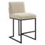 Beige Channel Tufted Counter Stool with Black Metal Frame