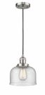 Brushed Satin Nickel Mini Pendant with Seedy Glass Bell Shade