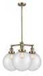 Antique Brass Beacon 3-Light Wide Chandelier with Seedy Glass Shades