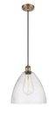 Ballston Brushed Brass 12" Mini Pendant with Seedy Glass