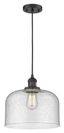 Franklin Restoration Mini Bell Pendant in Matte Black with Seedy Glass Shade