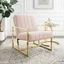 Elegant Geometric Pink Velvet Accent Chair with Gold Metal Frame