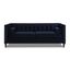 Dark Navy Blue Velvet Tufted Tuxedo Settee with Wood Legs