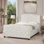 Antique White Tufted Upholstered Queen Bed with Nailhead Trim