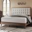 Walnut Queen Wood Platform Bed with Tufted Linen Headboard