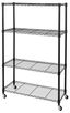 Adjustable Black Steel 4-Tier Wire Shelving Unit with Wheels