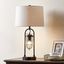 Industrial Black Arc Table Lamp with USB Ports and Fabric Shade