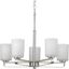 Brushed Nickel Five-Light Chandelier with Etched Glass Shades