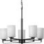 Matte Black and Etched Glass Five-Light Chandelier