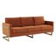 Elegant Velvet & Wood Sofa in Orange Marmalade with Gold Steel Legs