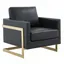 Elegant Lincoln Black Leather & Wood Accent Chair with Gold Accents