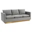 LeisureMod Nervo 65'' Light Grey Velvet Upholstered Sofa with Gold Frame