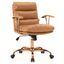 Saddle Brown Leather Swivel Executive Office Chair with Metal Base