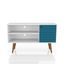 White and Aqua Blue Mid-Century Modern TV Stand with Cabinet