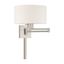 Elegant Brushed Nickel Swing Arm Wall Lamp with Oatmeal Fabric Shade