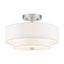 Claremont Brushed Nickel 2-Light Semi-Flush Drum with Off-White Shade