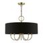 Antique Brass 5-Light Drum Pendant with Black Fabric Shade