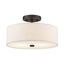 Meridian English Bronze 13" Drum Semi-Flush Mount with Oatmeal Fabric Shade