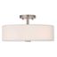 Brushed Nickel 3-Light Semi-Flush Mount with Off-White Shade