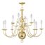 Elegant Colonial 12-Light Polished Brass Chandelier with Candelabra Base