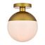 Brass and Frosted White Globe Flush Mount Light