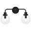 Elegant Black Metal and Glass 2-Light Dimmable Bath Sconce
