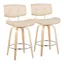 Lombardi 26" Beige Faux Leather and Walnut Wood Swivel Counter Stools - Set of 2