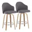 Gray Fabric Swivel Counter Stools with Bamboo Legs, Set of 2