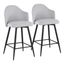 Light Grey Fabric and Black Metal Swivel Counter Stools, Set of 2