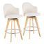 Cream Fabric and Natural Wood Swivel Counter Stools, Set of 2