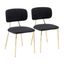 Black Velvet Upholstered Side Chair with Gold Metal Legs - Set of 2