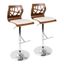 Walnut Wood and Cream Leather Adjustable Swivel Barstools, Set of 2