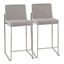 Fuji 31'' Stainless Steel & Grey Fabric High Back Counter Stool - Set of 2