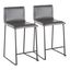 Modern Glam 26" Gray Faux Leather Counter Stool with Black Metal Base - Set of 2