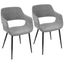 Gray Upholstered Mid-Century Modern Arm Chair Set with Metal Legs