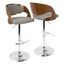 Contemporary Gray Leather and Wood Adjustable Swivel Bar Stool