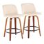 Cream Faux Leather Swivel Counter Stools with Walnut Wood and Black Metal Footrest, Set of 2