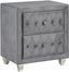 Gray Velvet 2-Drawer Nightstand with Crystal Pulls