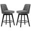 Dark Grey Faux Leather Adjustable Swivel Bar Stools, Set of 2