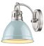 Transitional Duncan Dimmable Vanity Wall Sconce in Pewter with Seafoam Shade