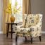 Yellow Floral Wingback Accent Chair with Birch Legs