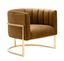 Handcrafted Cognac Velvet Barrel Accent Chair with Metal Frame