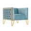 Ocean Blue Velvet Geometric Barrel Accent Chair with Metal Base