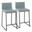 Green Upholstered Walnut Wood and Metal Counter Stools, Set of 2