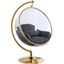 Luna Grey Fabric and Gold Metal Acrylic Swing Bubble Accent Chair